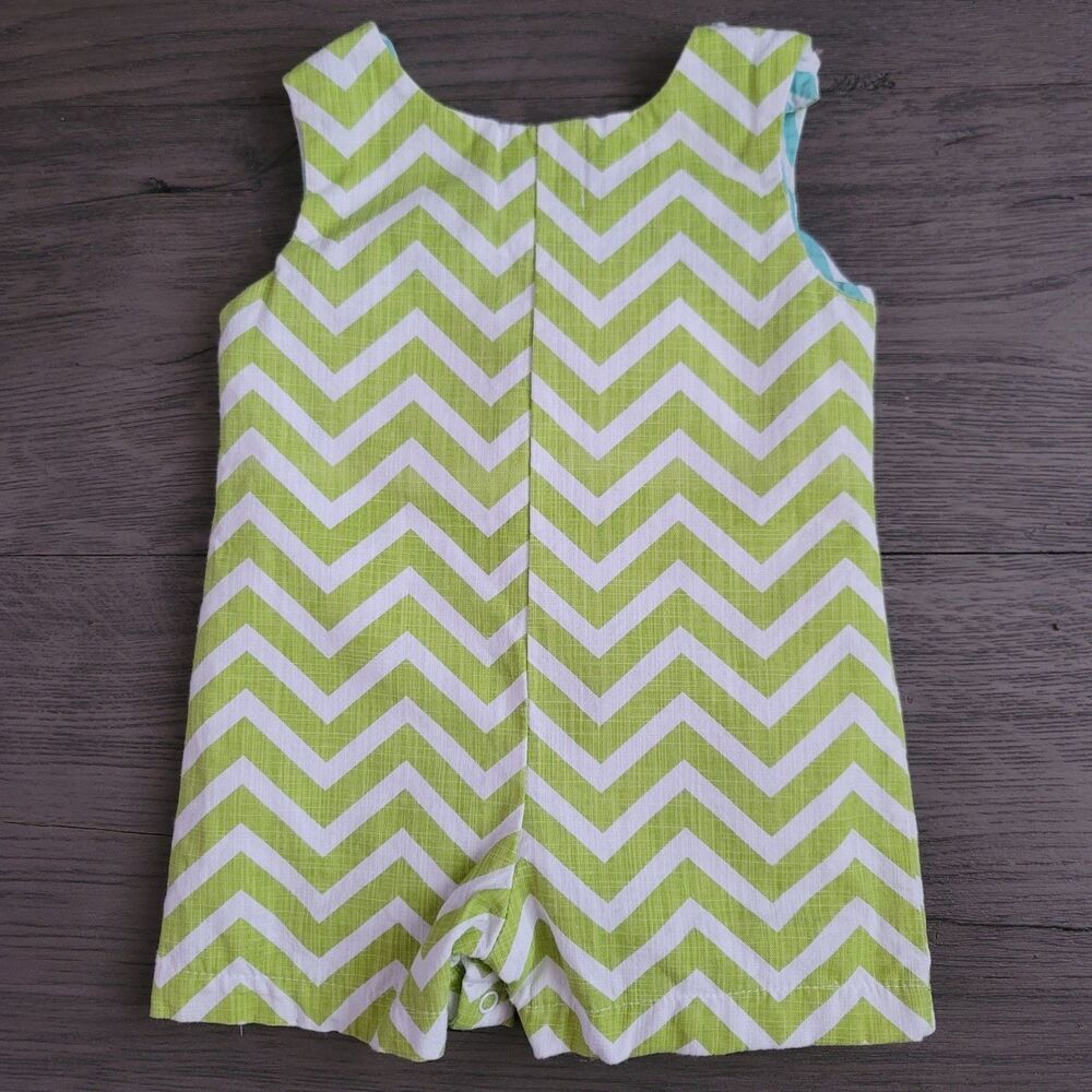 Mud Pie Baby Boy Elephant Bird Chevron Romper One Piece 0-6 Months Green White - Picture 2 of 6